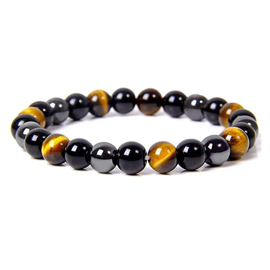 Natural Black Obsidian Hematite Tiger Eye Beads Bracelets for Magnetic Health Protection