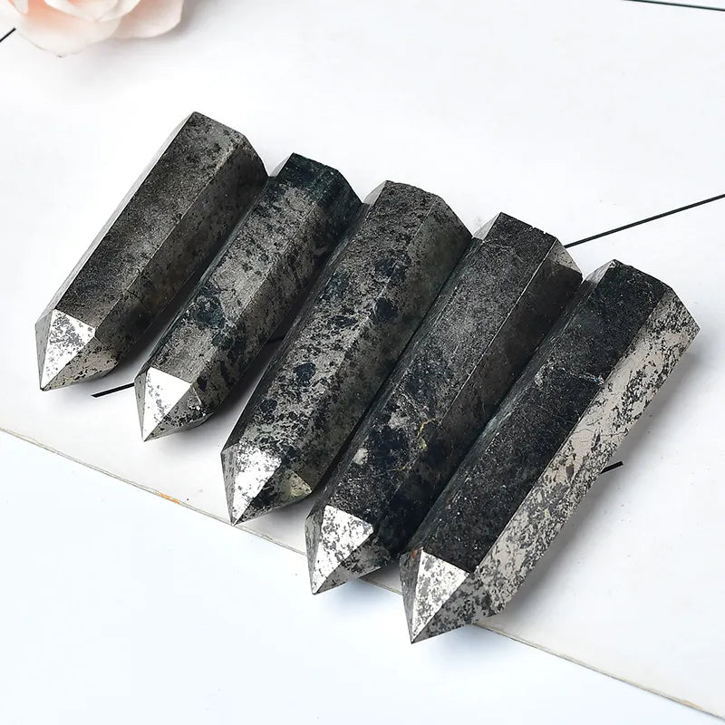 Natural Hematite Crystal Point Healing Stone Obelisk Pyrite Quartz Wand