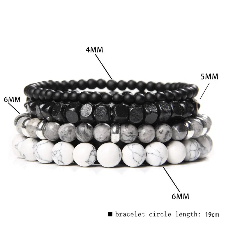 Natural Stone Beads Men Bracelet Multilayer Black Lava/Onyx/Charms