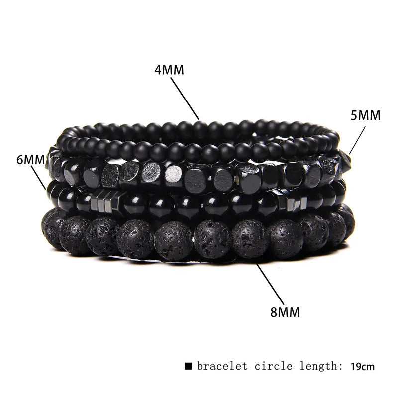 Natural Stone Beads Men Bracelet Multilayer Black Lava/Onyx/Charms