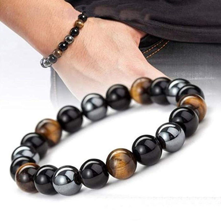 Natural Black Obsidian Hematite Tiger Eye Beads Bracelets for Magnetic Health Protection