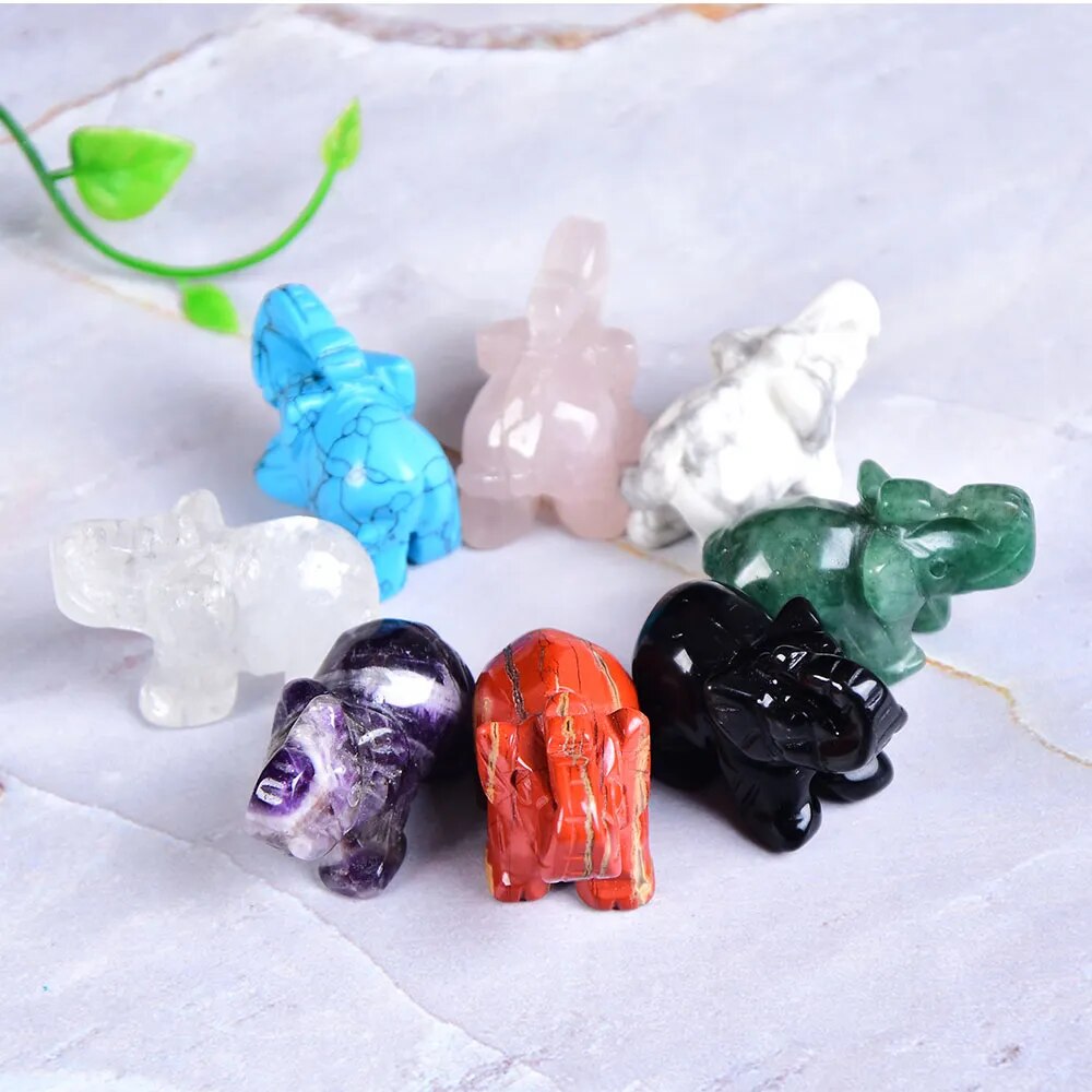 1PC Natural Crystal Rose Quartz Elephant Animal Stone carving