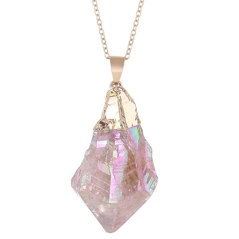 Irregular Rainbow Reiki Healing Crystal Stone Pendant Necklace 1pc