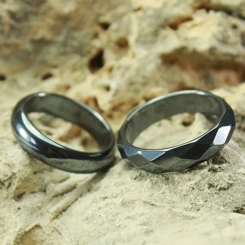 Hematite Ring Natural Stone Flat Arc Plain Non-Magnetic