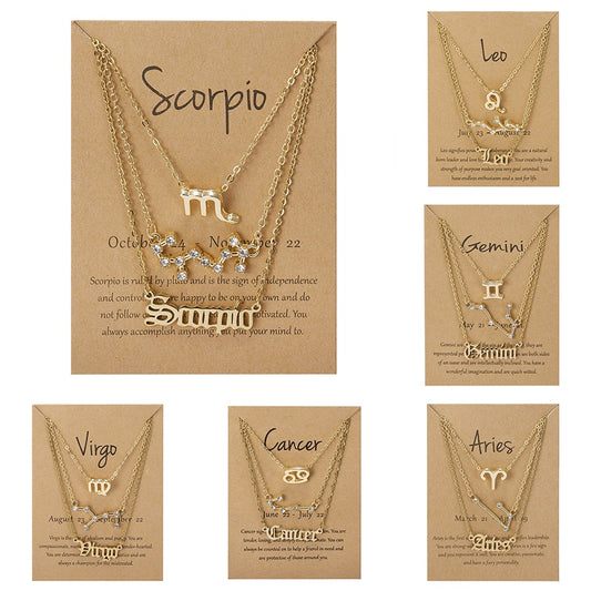 3Pcs/set 12 Zodiac Sign Necklace