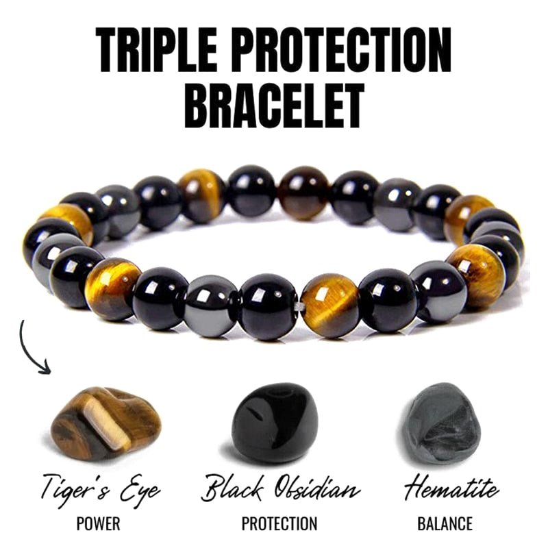 Natural Black Obsidian Hematite Tiger Eye Beads Bracelets for Magnetic Health Protection