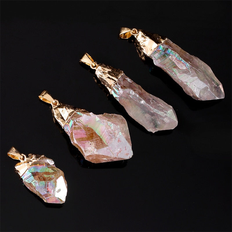 Irregular Rainbow Reiki Healing Crystal Stone Pendant Necklace 1pc