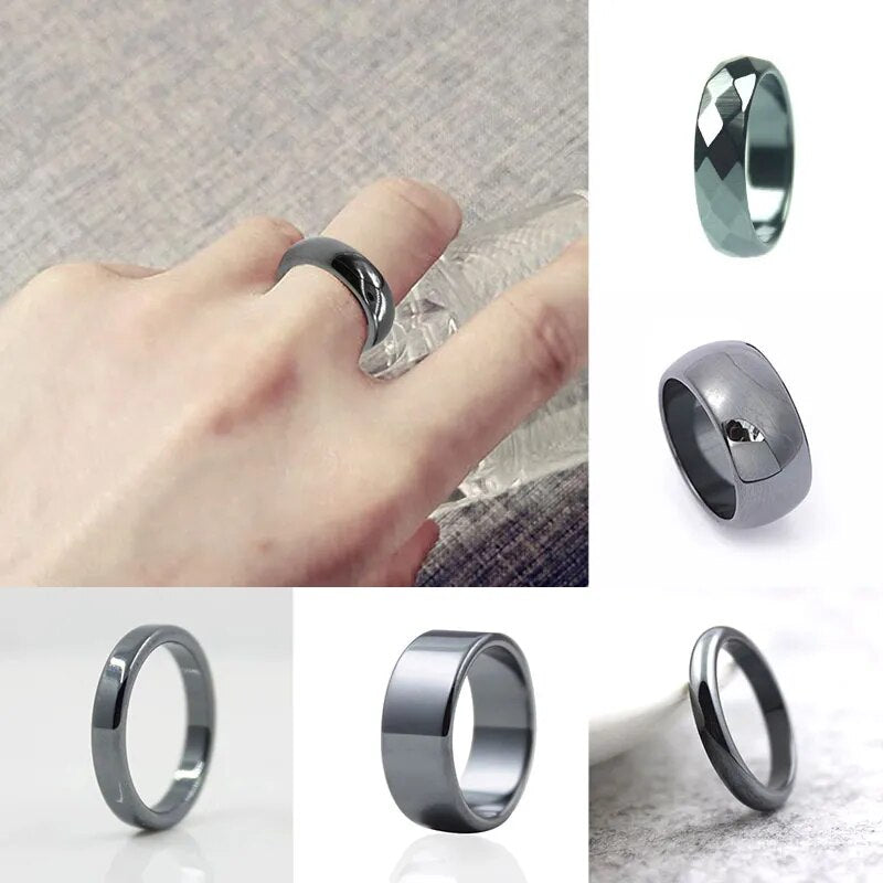 Hematite Ring Natural Stone Flat Arc Plain Non-Magnetic