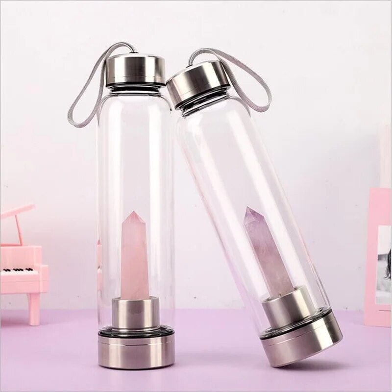 Natural 500ML Crystal Water Bottle Quartz Gem Stick