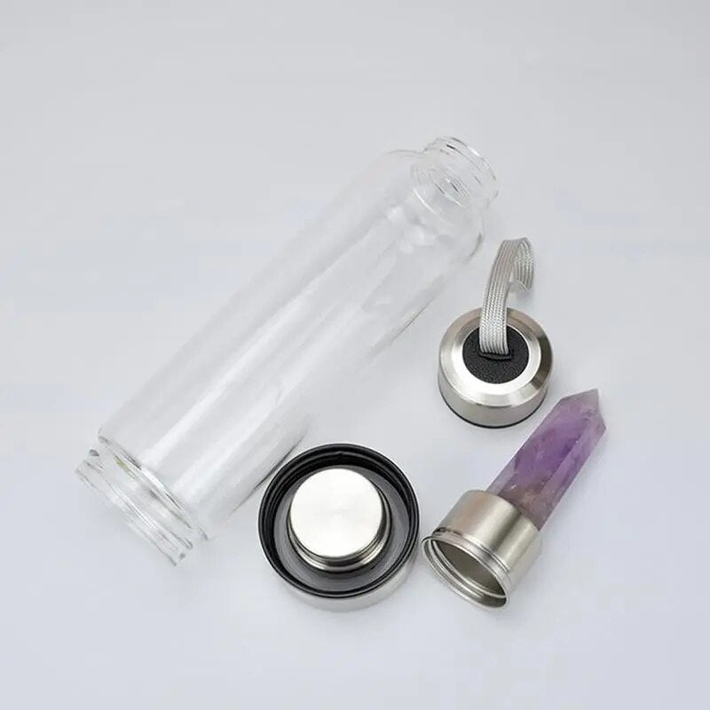 Natural 500ML Crystal Water Bottle Quartz Gem Stick