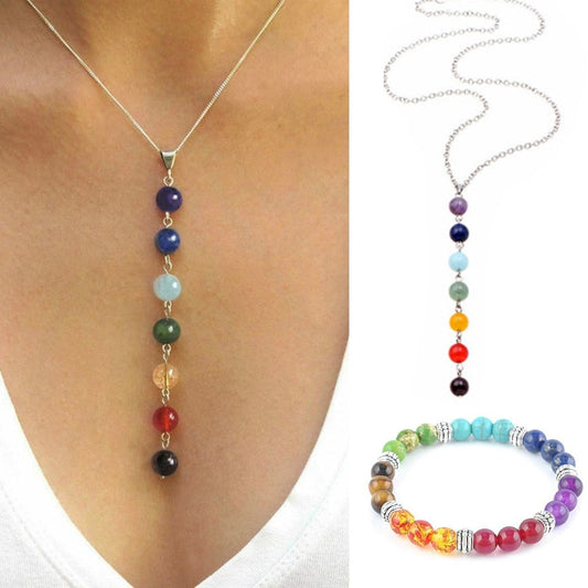 7 Chakra Gemstone pendant and Chakra Choker Bracelet set