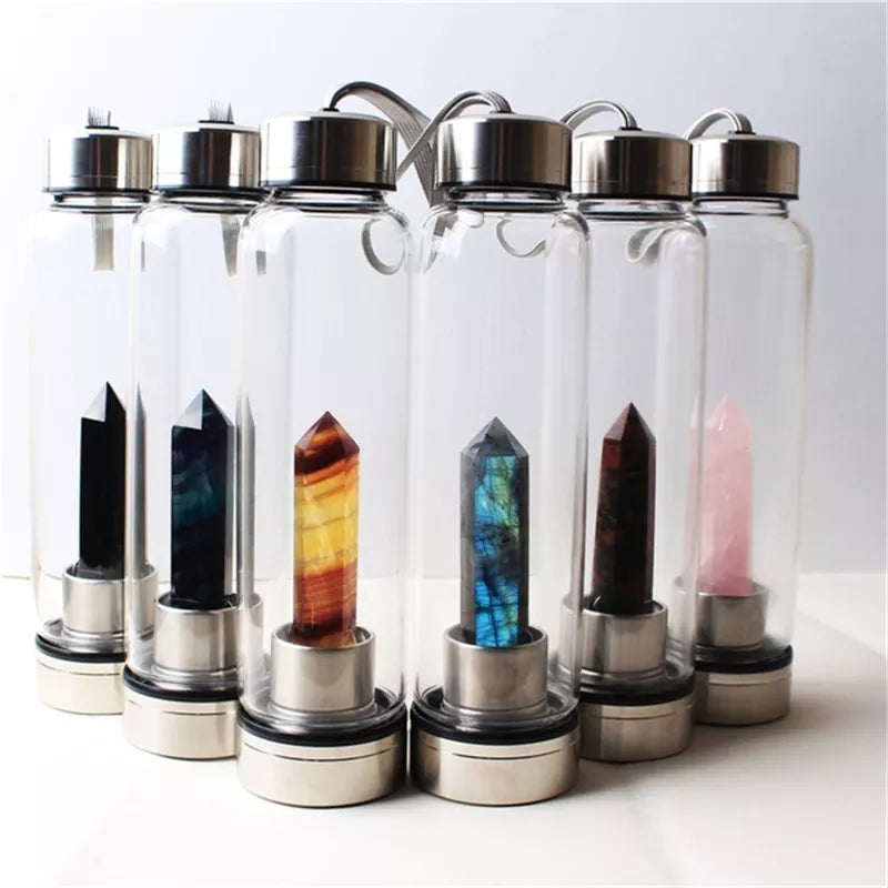 Natural 500ML Crystal Water Bottle Quartz Gem Stick