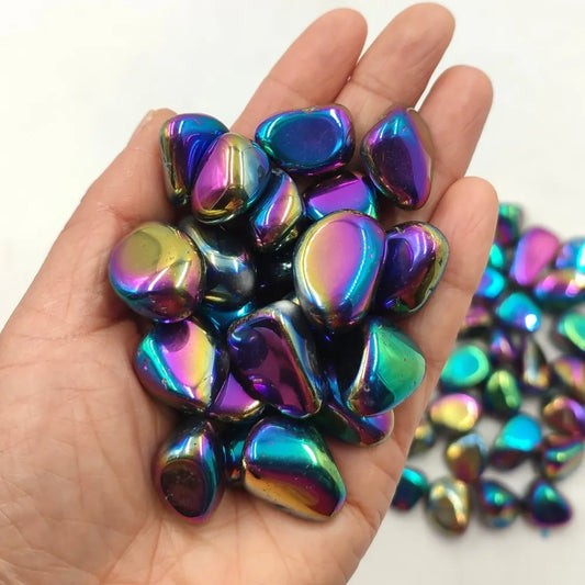 3pcs Rainbow Titanium Aura Electroplated Natural Quartz Crystal Tumbled Stones