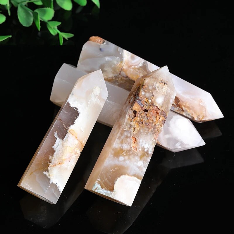 Natural Sakura Agate Tower Healing Crystal Point