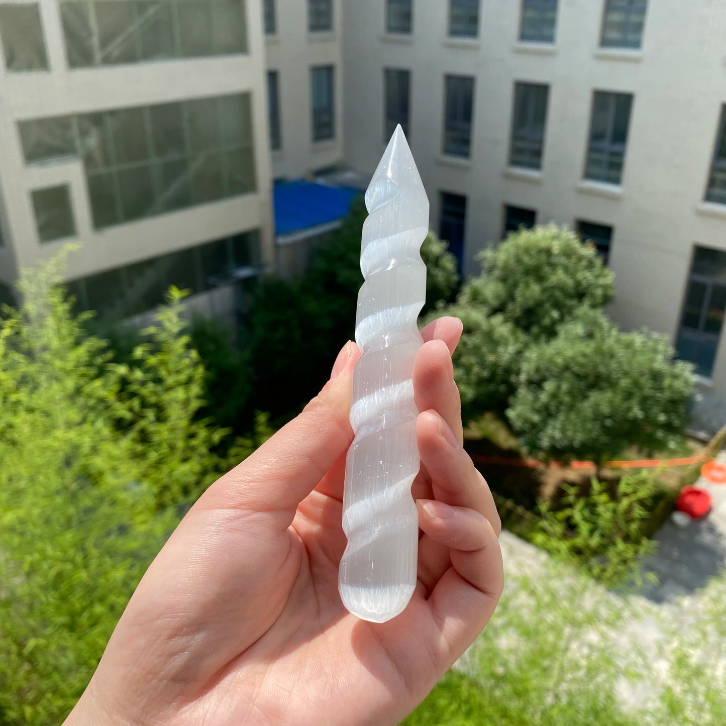 Selenite Spiral Wand White Gypsum Energy Massage Stick For Cleansing Meditation