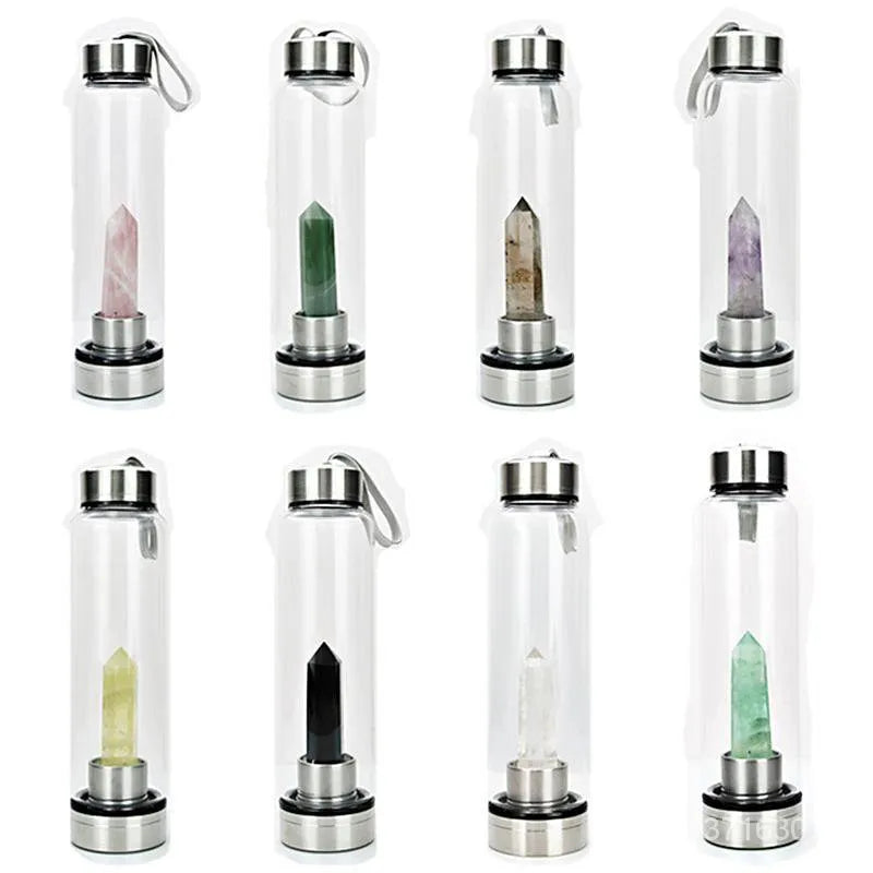 Natural 500ML Crystal Water Bottle Quartz Gem Stick