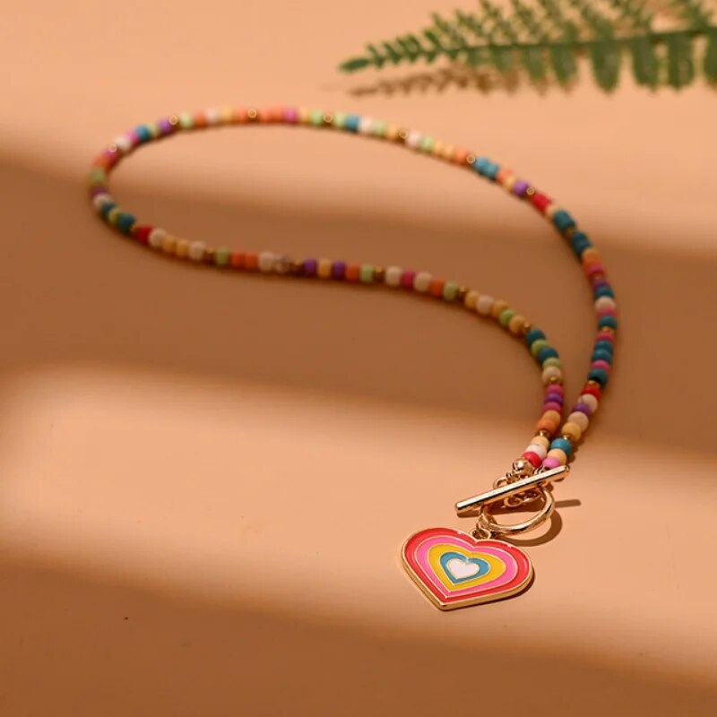 Colorful Stone Bead Choker Necklace for Women Evil Charm