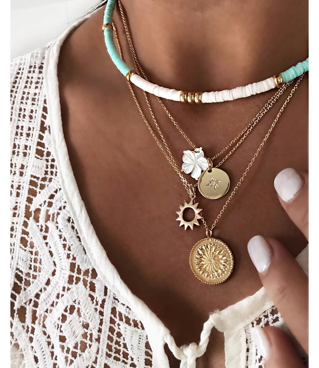 Bohemia Soft Clay Shell Star Sun Pendant Layered Necklace