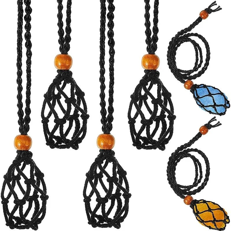 3pc Adjustable Necklace Cord Empty Meditation Stone Holder Wax Rope Necklace