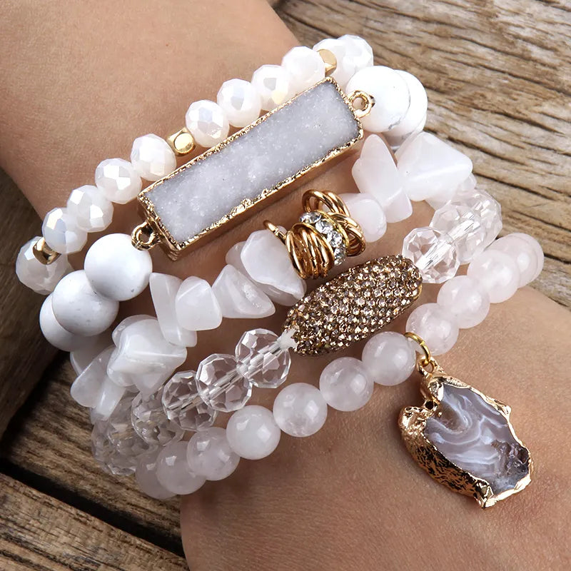 Crystal Glass Beaded Bracelet Sets Charm 5pc Stack Bracelets Set