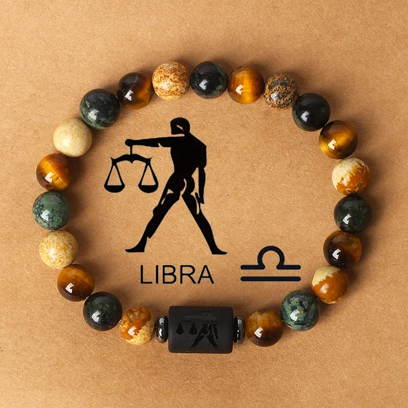 12 Zodiac Signs Constellation Charm Crystal Stone Bracelet