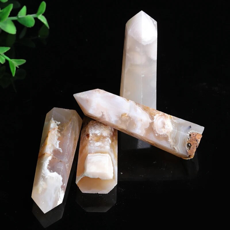 Natural Sakura Agate Tower Healing Crystal Point