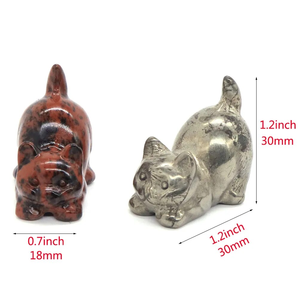 1.2" Lazy Cat Statue Natural Stone Crystal Carved Healing Animal Figurine