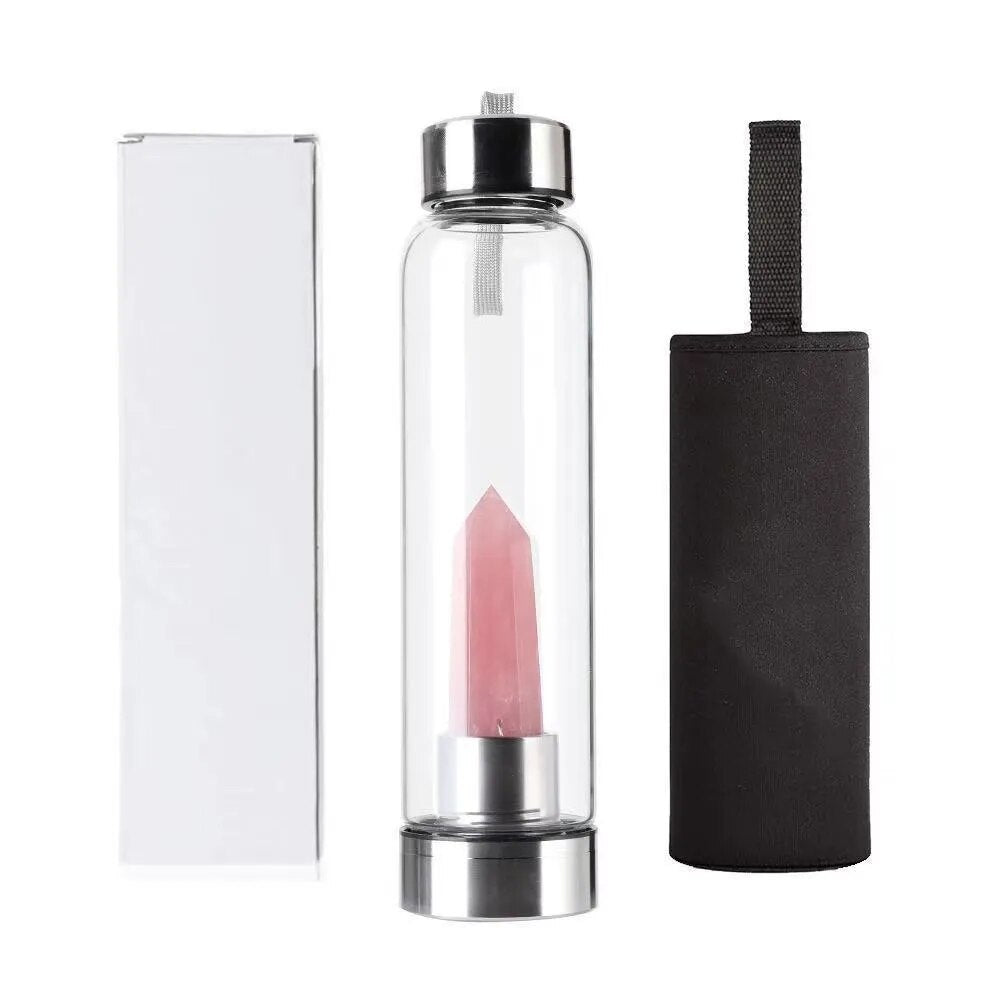 Natural 500ML Crystal Water Bottle Quartz Gem Stick