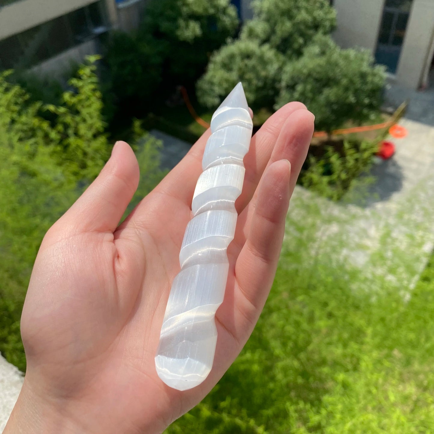 Selenite Spiral Wand White Gypsum Energy Massage Stick For Cleansing Meditation