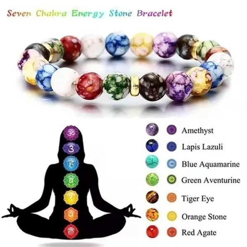 7 Chakra Reiki Healing Stone Bracelet Volcanic Stone