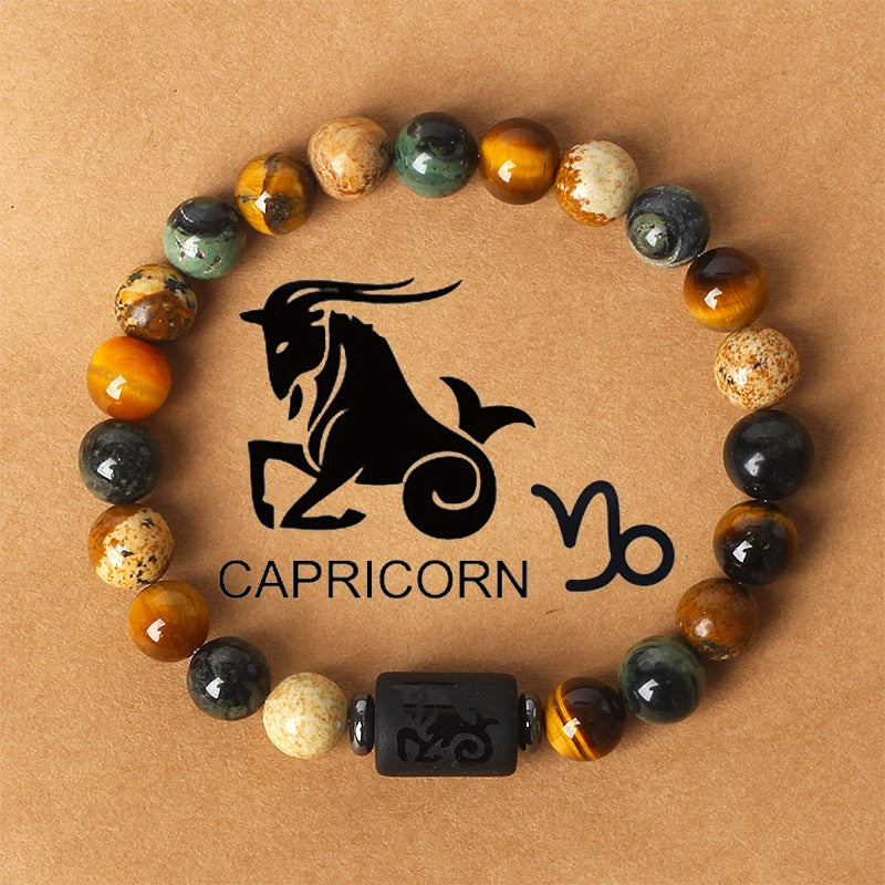 12 Zodiac Signs Constellation Charm Crystal Stone Bracelet